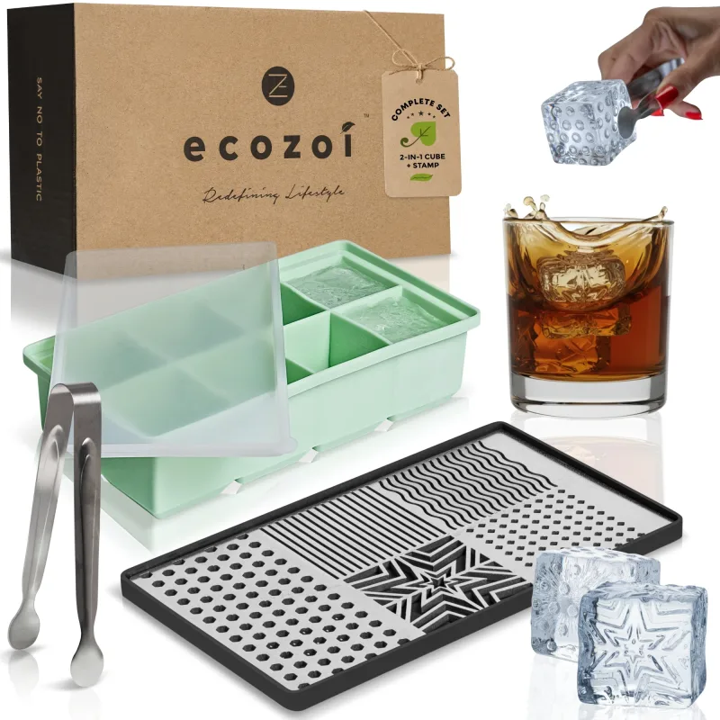 Moule à glaçons Ecozoi en acier inoxydable avec tampon, plateau en silicone et pinces
