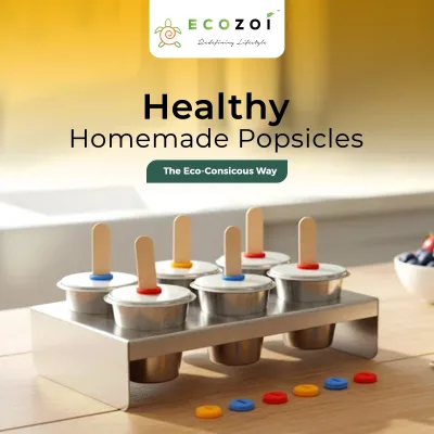 Ecozoi Stainless Steel Ice Pop Molds, 6 Mini Rounds withReusable Bamboo Sticks