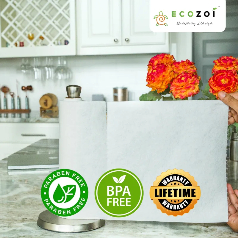 Ecozoi Bamboe Keukenpapier, Herbruikbare Papieren Handdoekjes & Rollen, Boomvrij, 4-Pack